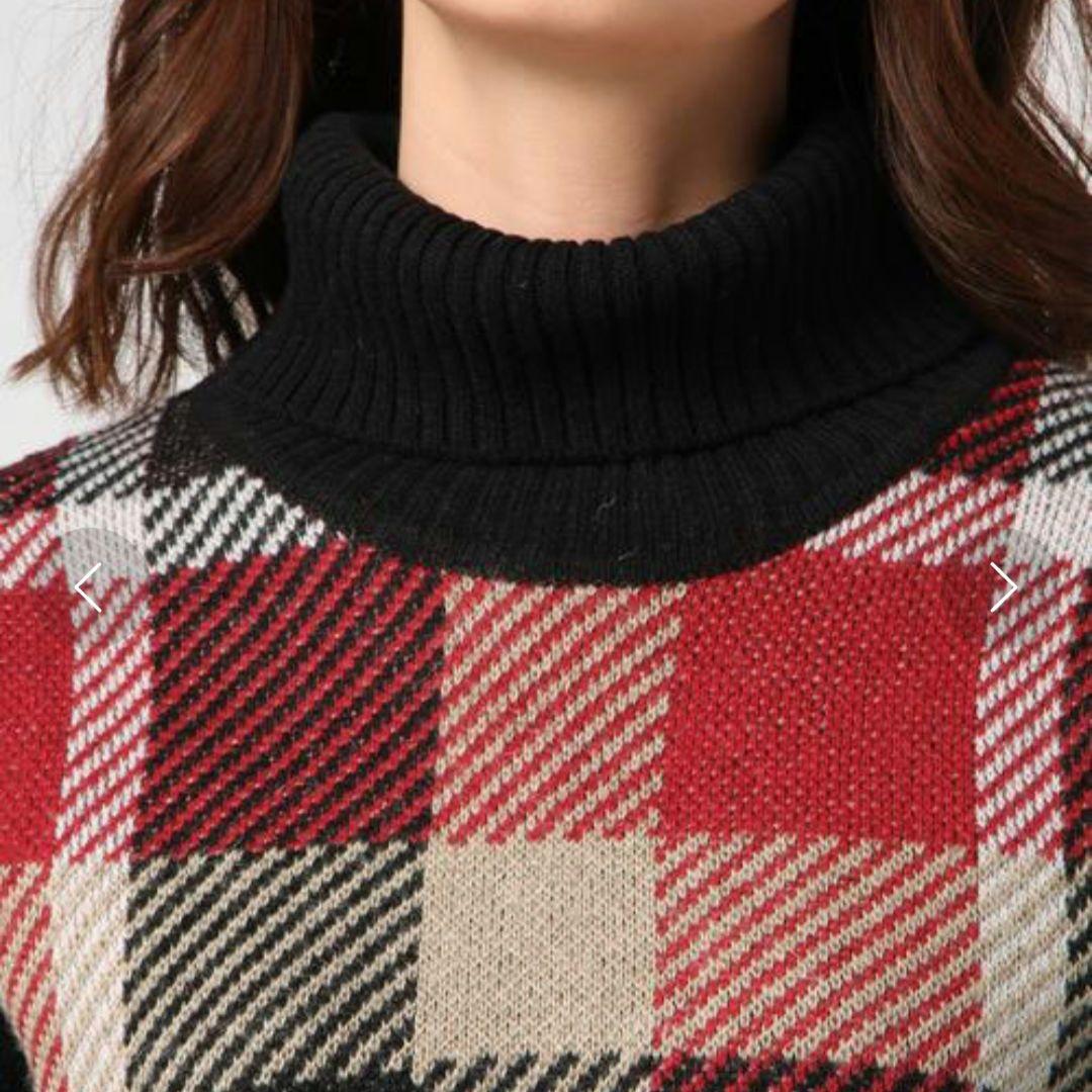 ブルーレーベルクレストブリッジ ウールモヘヤワンピース CBチェック ハイネック