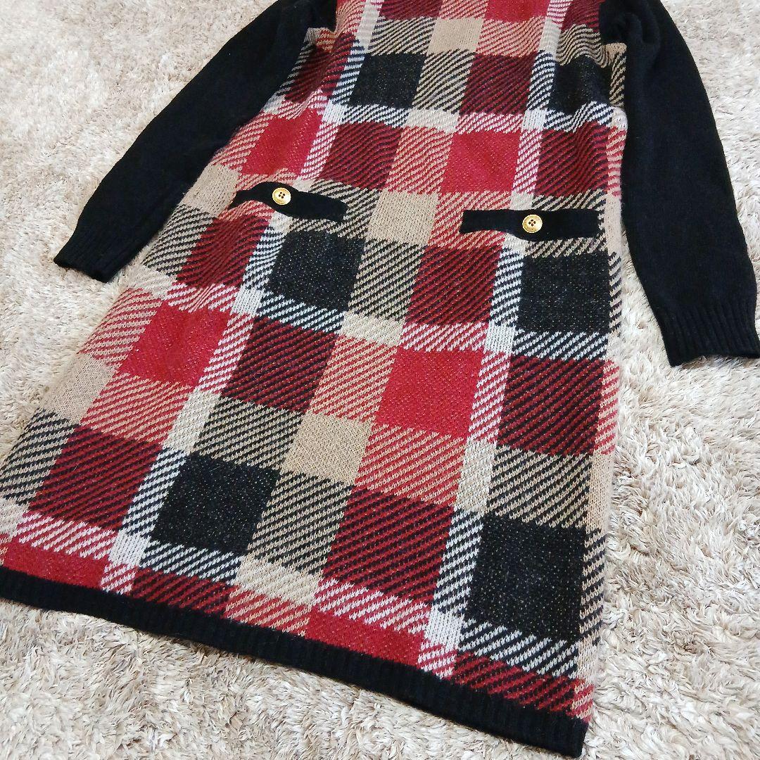 ブルーレーベルクレストブリッジ ウールモヘヤワンピース CBチェック ハイネック