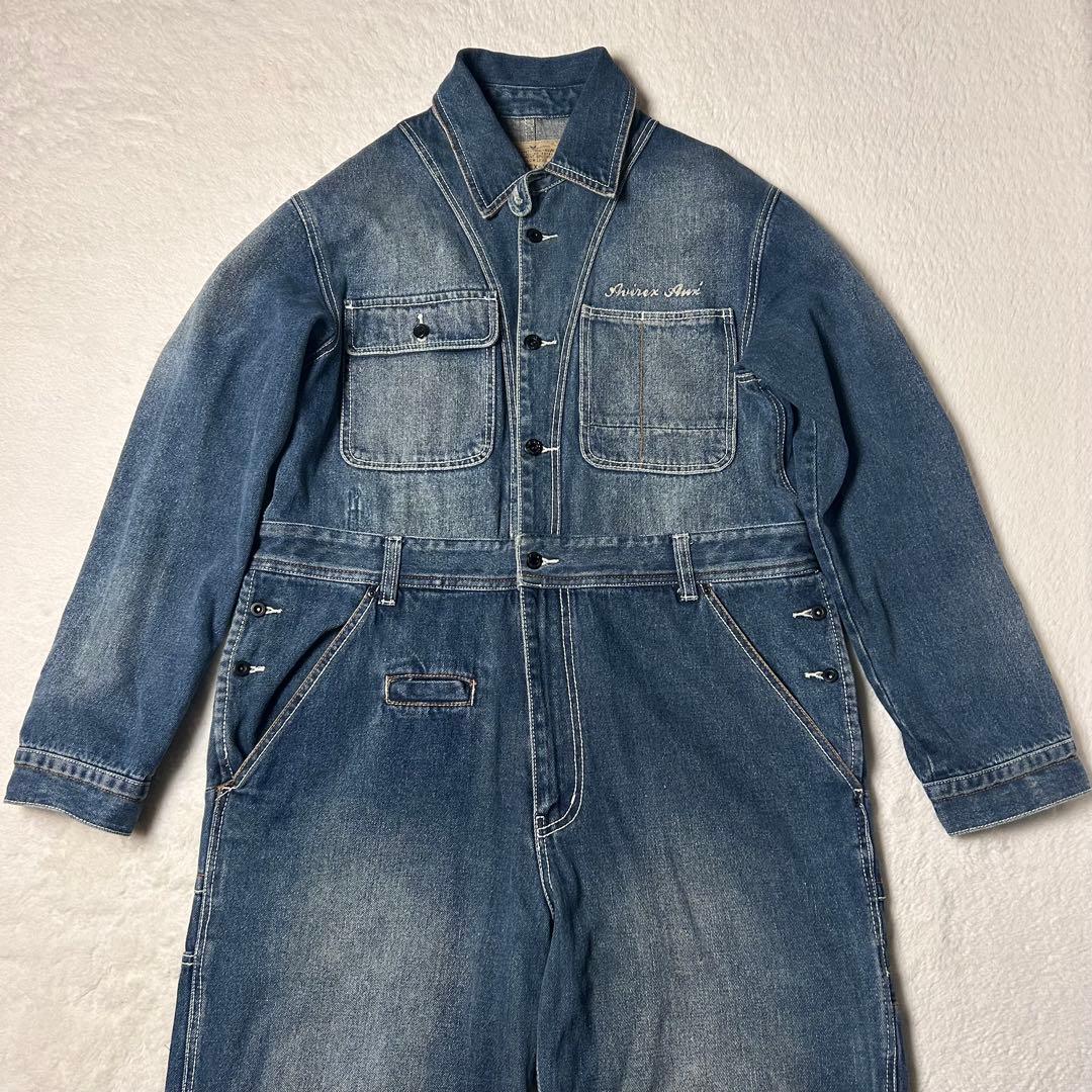 アヴィレックス AVIREX デニム オールインワン ツナギ チェーン刺繍