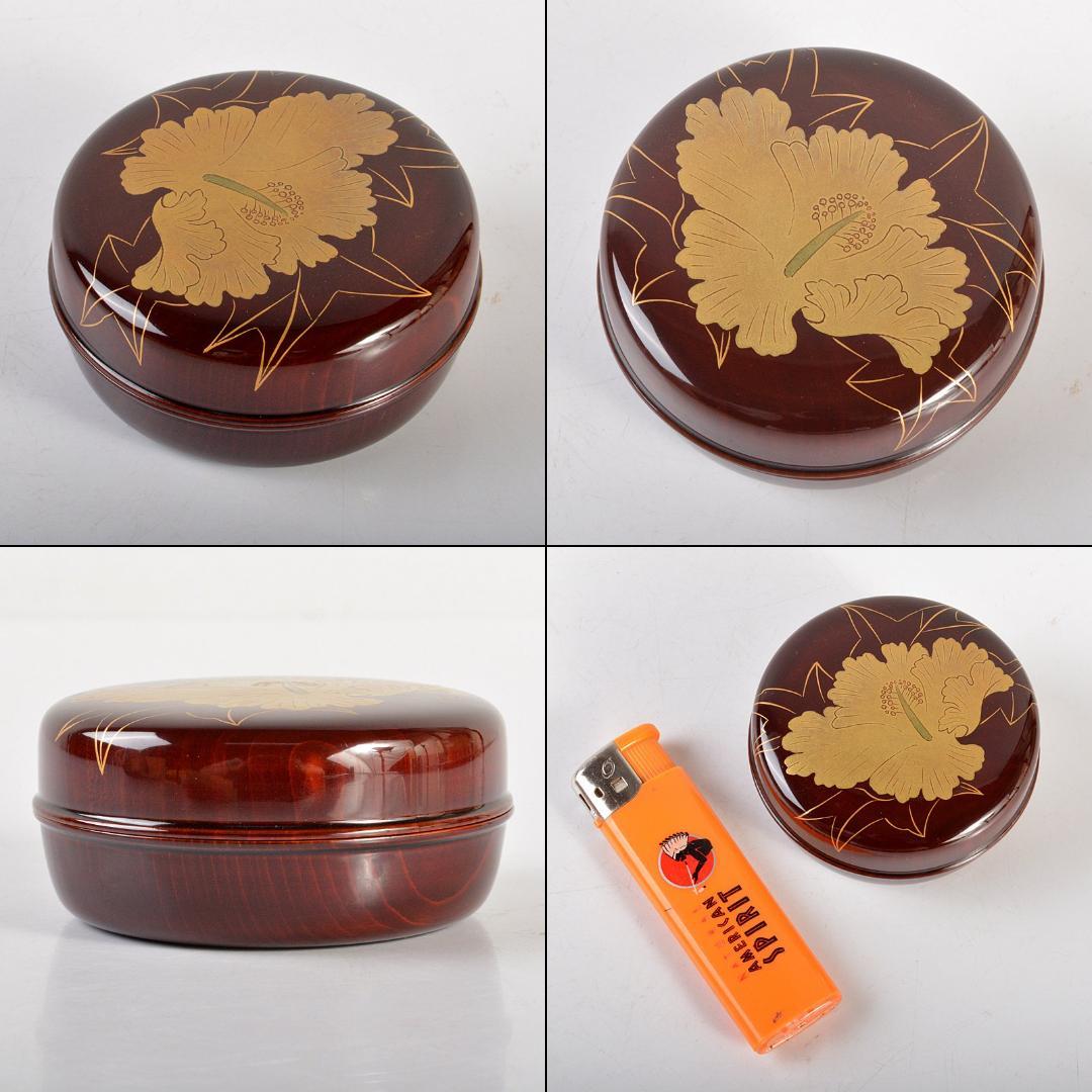 人間国宝　山下義人作　屋島神社古材　木地　呂塗蒔絵香合　芙蓉　共箱　V　5948