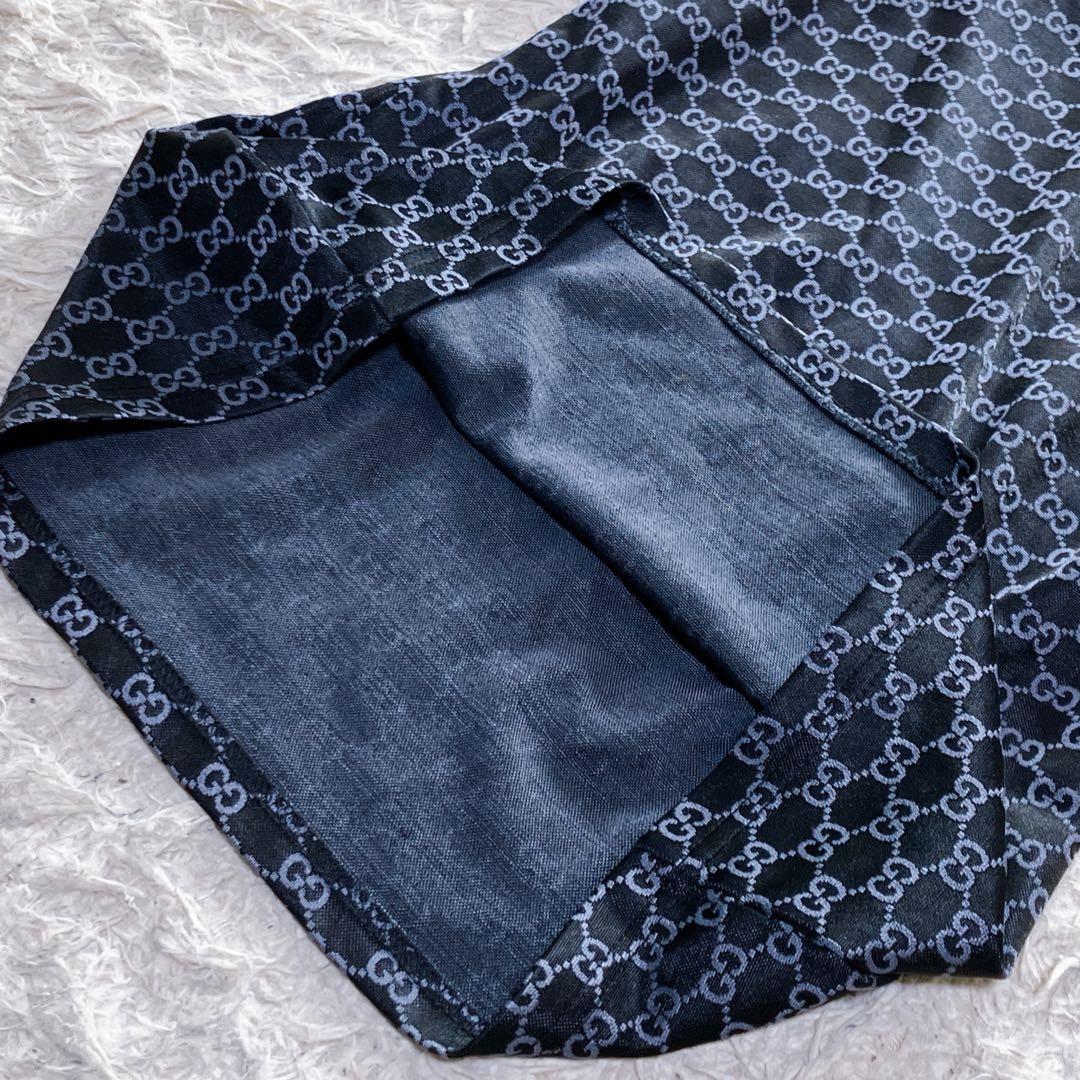 グッチ イタリア製 良品 GG柄 総柄 クルーネック カットソー ブラック