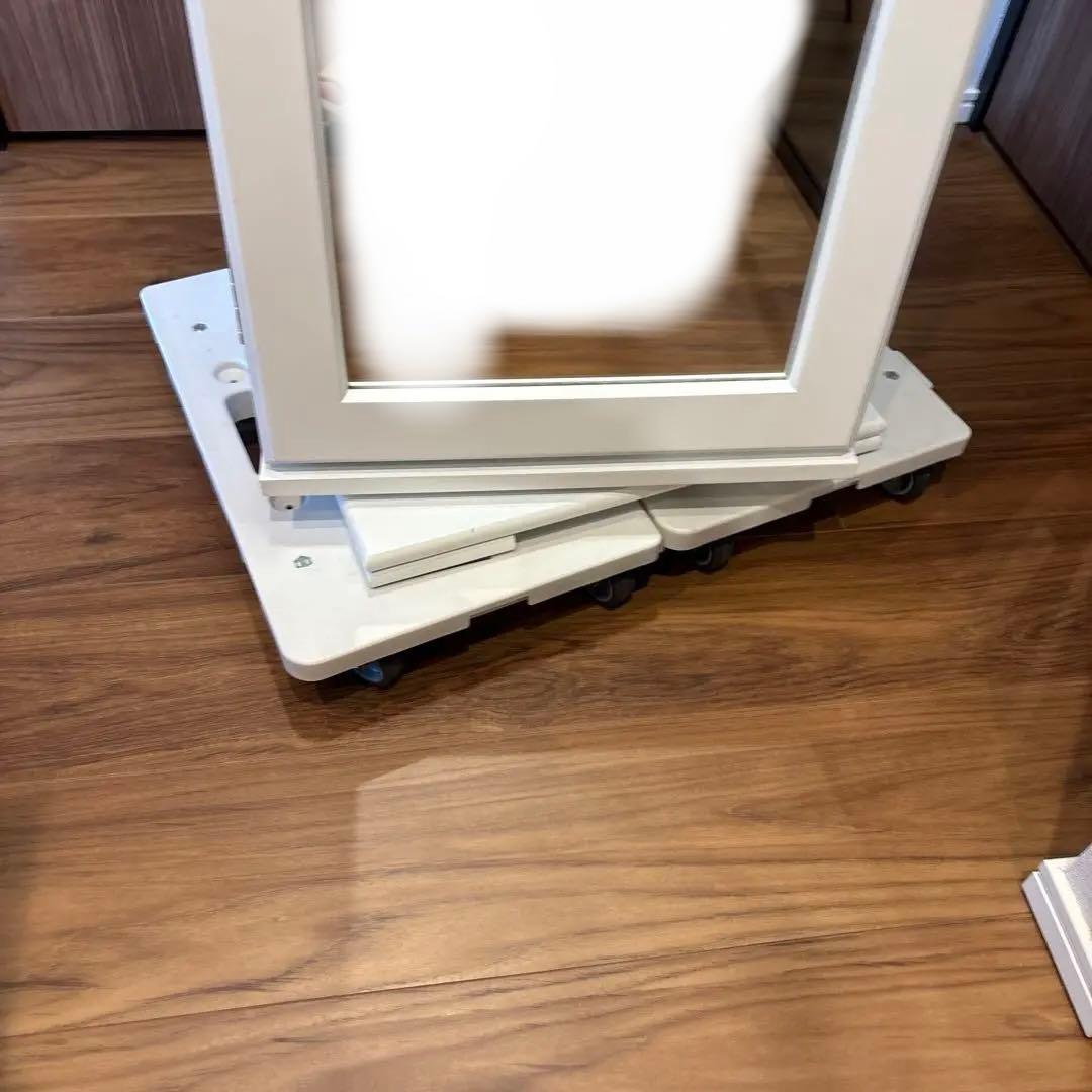 ぽんず　ホワイト スタンドミラー 収納付き　アクセサリーケース　姿見