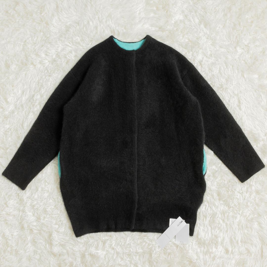 未使用 ELENDEEK ラクーンミックスダブルカーディガン ブラック ブルー