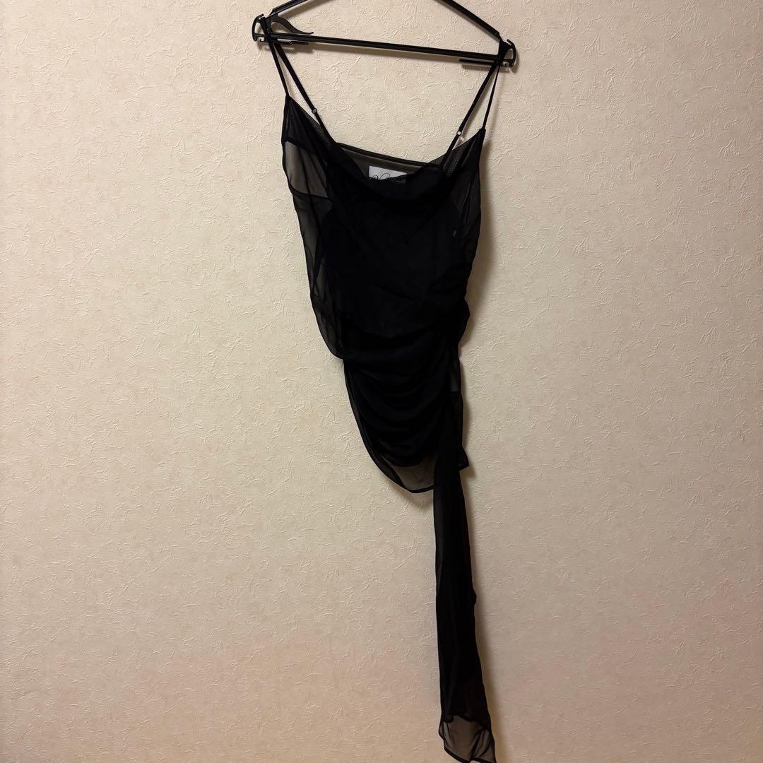 Vaquera ブラック シルク　シースルーキャミソール XL