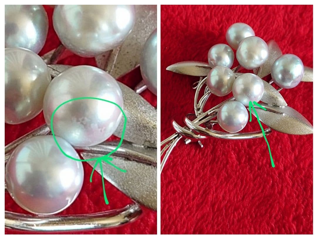 シルバー製ブローチ 南洋パール 9mm 銀細工 アールヌーボー植物モチーフ D6