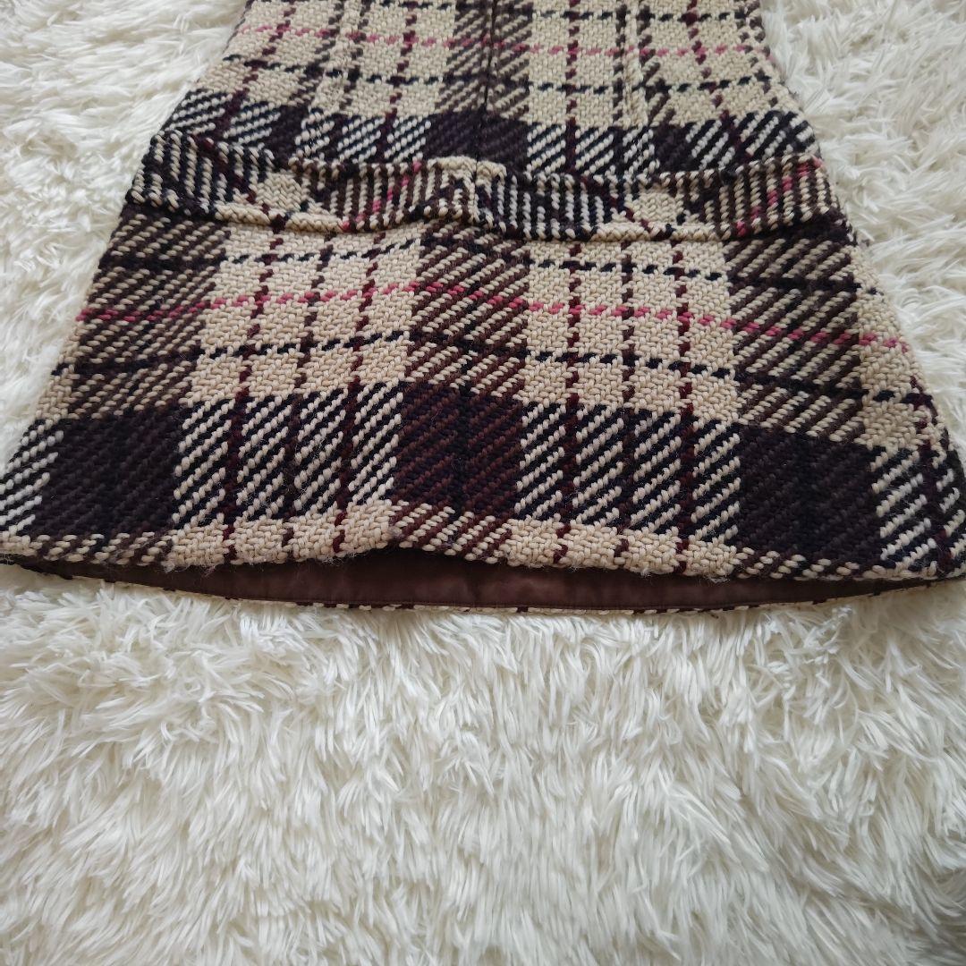 いちご様　バーバリーブルーレーベル　半袖ウールワンピース　チェック　ブラウン　M