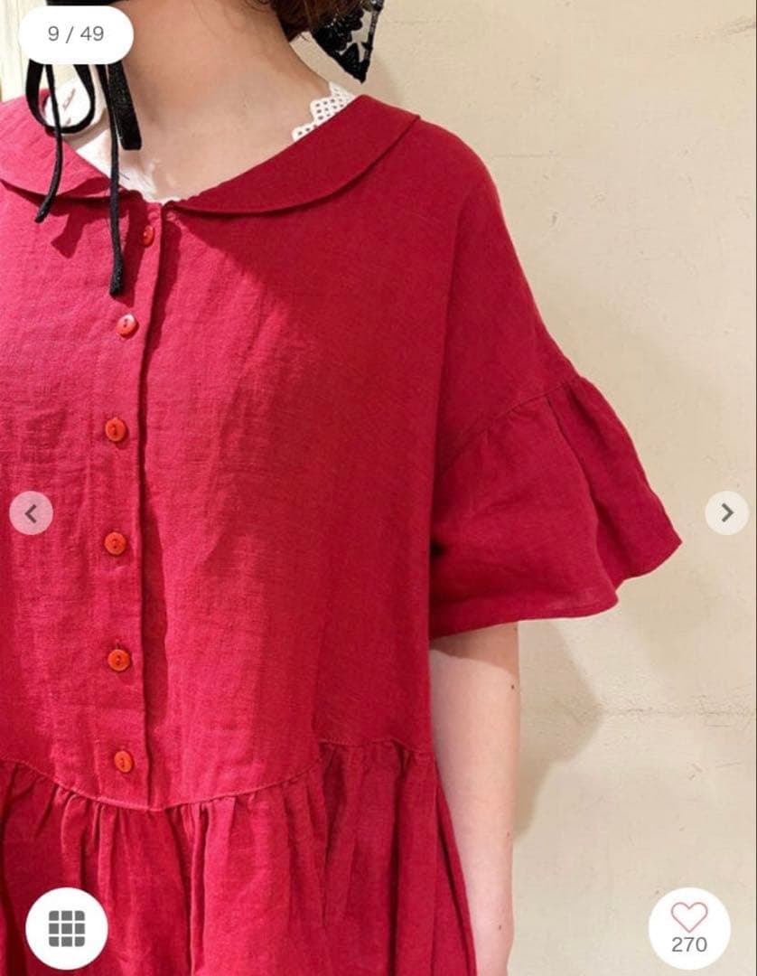 サマンサモスモス 立川限定 リネン丸襟ギャザーワンピース