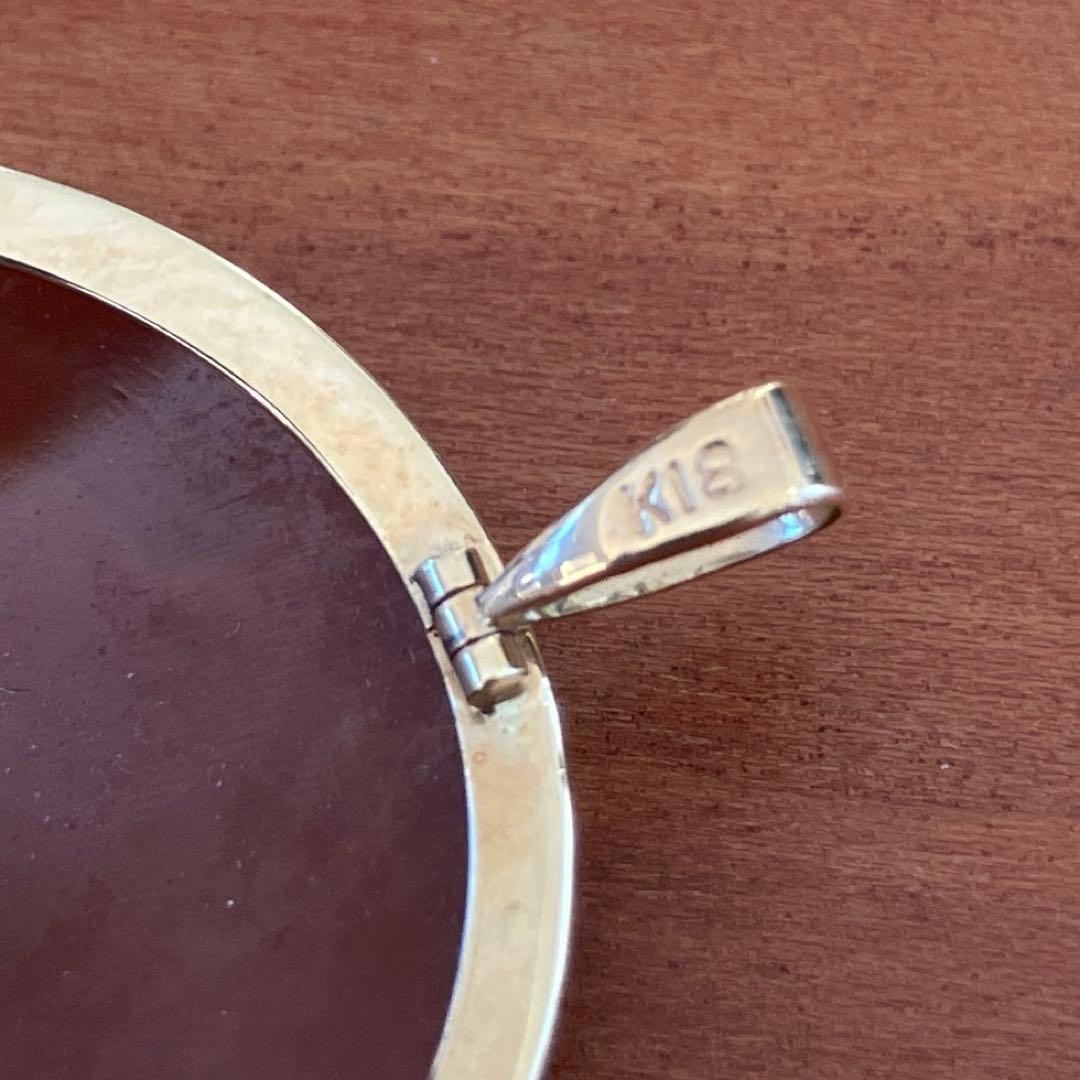 K18 シェルカメオ ブローチ、ペンダントトップ兼用