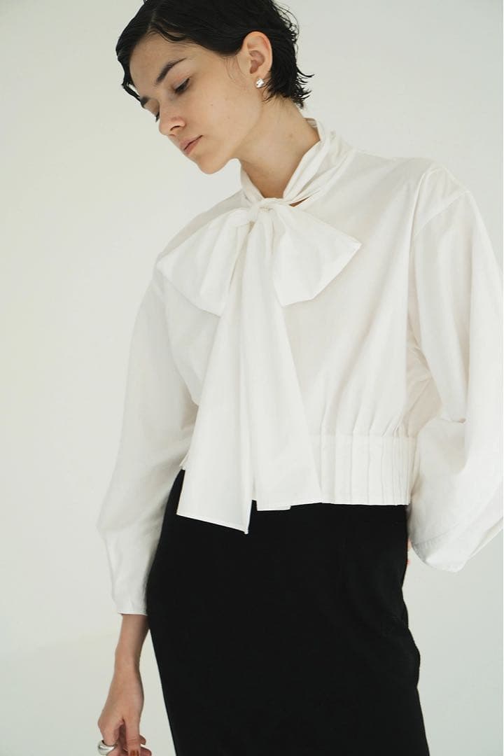CLANE RIBBON ZIP SHIRTS WHITE トップス ブラウス