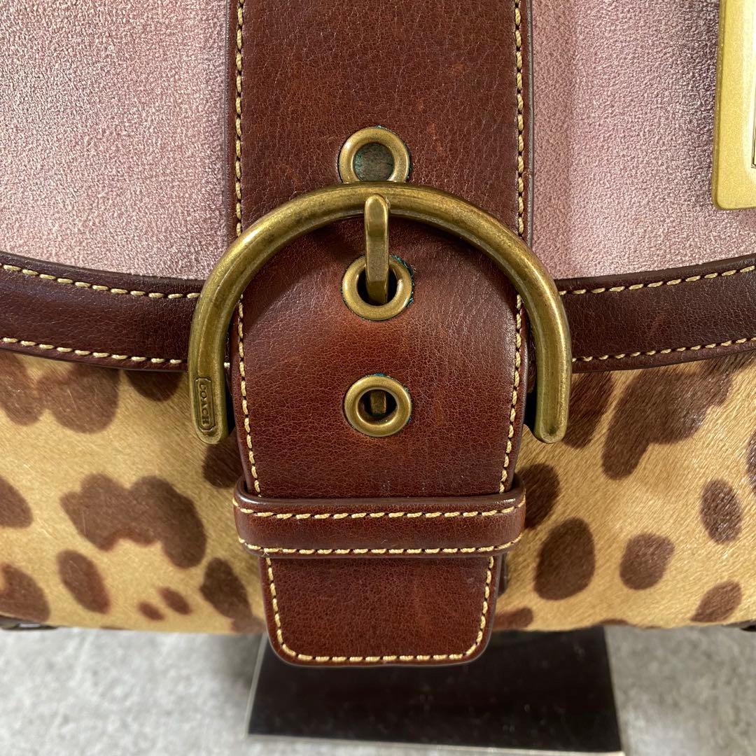 極美品　COACH ソーホー トート　ワンショルダーバッグ レオパード　ハラコ