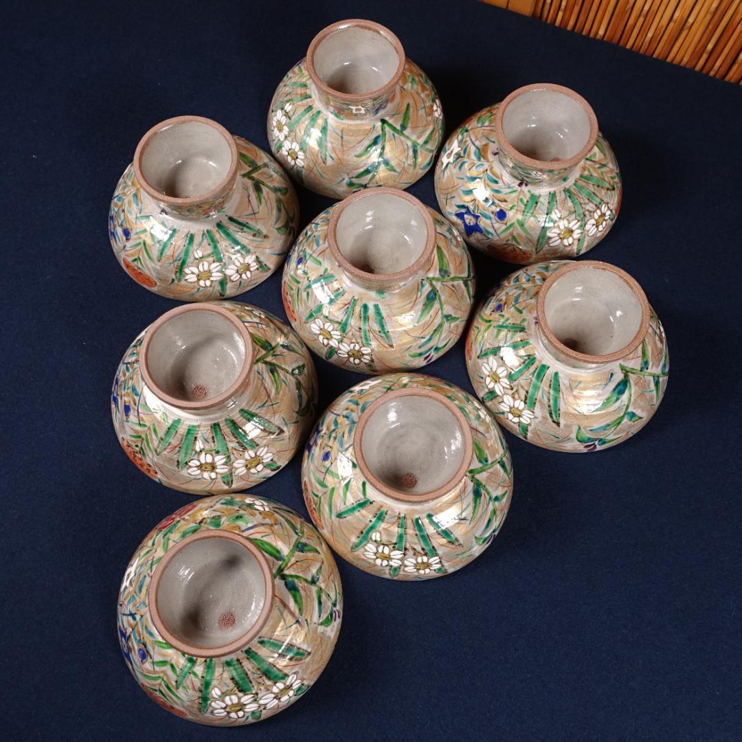 尾形乾山写 京焼名工 馬場京泉 色絵金彩 高台皿 8客