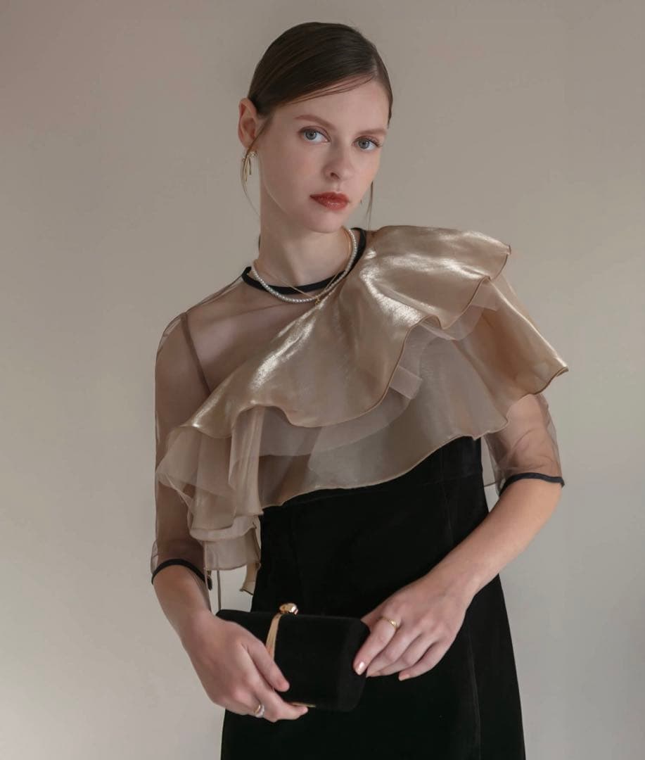 【LEJA】アシンメトリーティアードフリル3WAYベロアIラインドレスワンピース