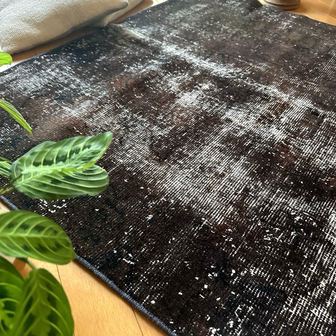 109.5×124 レアこげ茶ブラック　オーバーダイ　トルコヴィンテージラグ