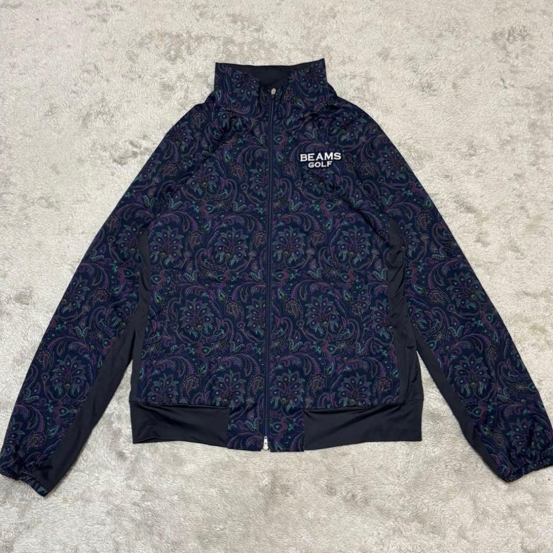 【美品】 BEAMS GOLF ジャケット 総柄 ペイズリー ネイビー BY44