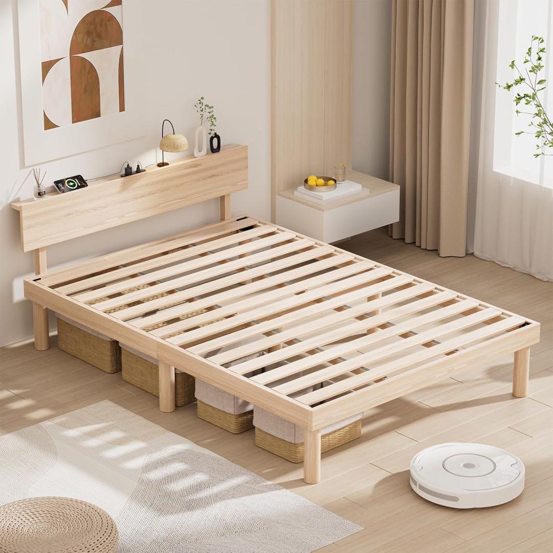 ベッドフレーム シングル ベッド 宮棚 2口コンセント 天然木 すのこ ベット