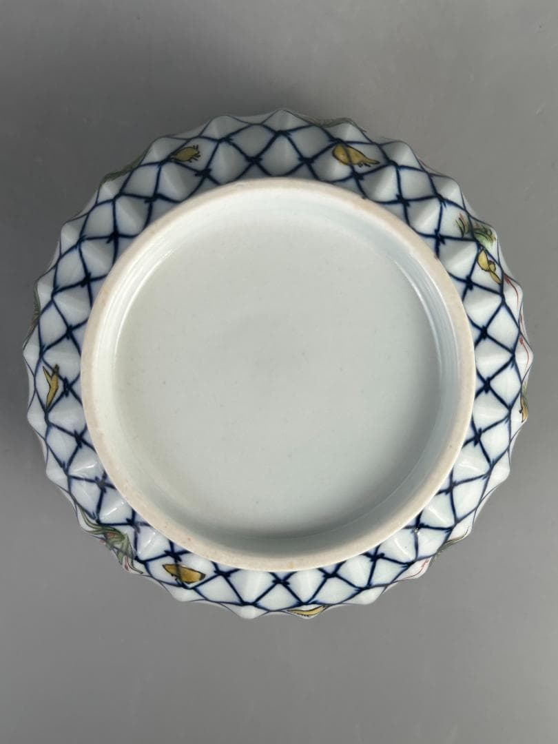 中国美術　小魚魚網文　南京赤絵 小茶碗　染付　華道具　唐物　時代　古玩