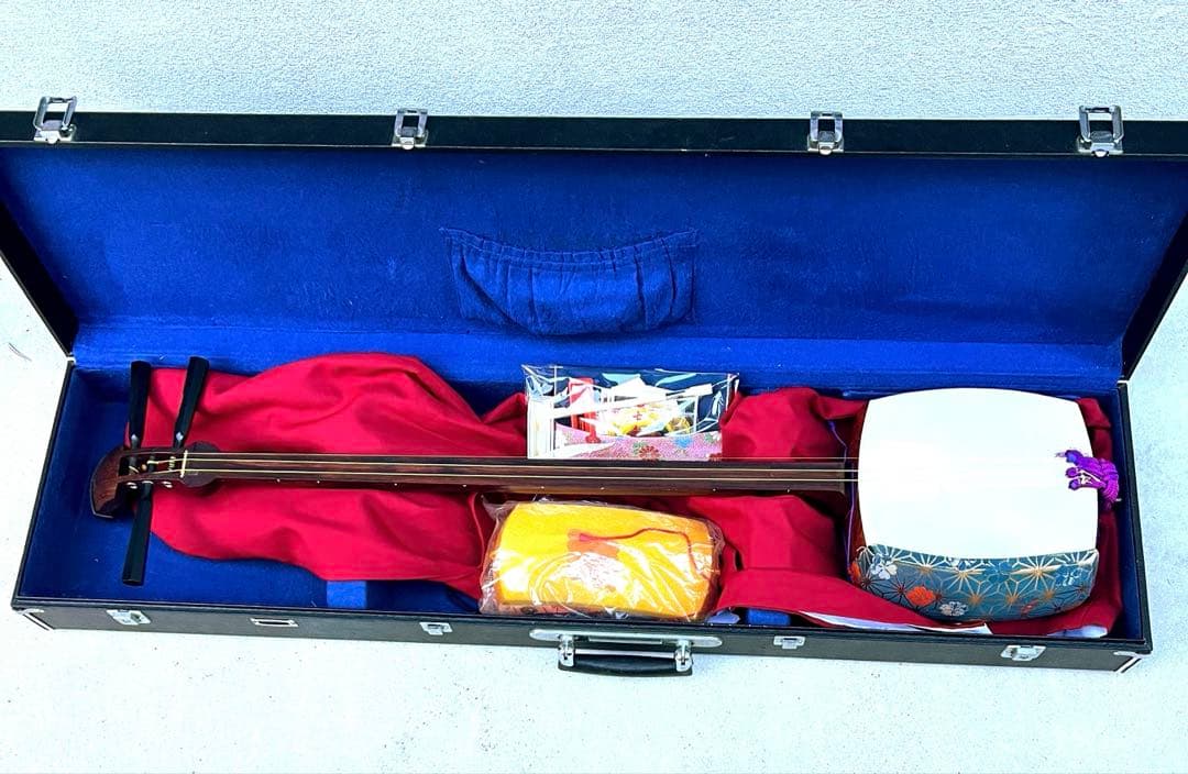 木製 津軽三味線 花柄装飾 ハードケース付属品付き