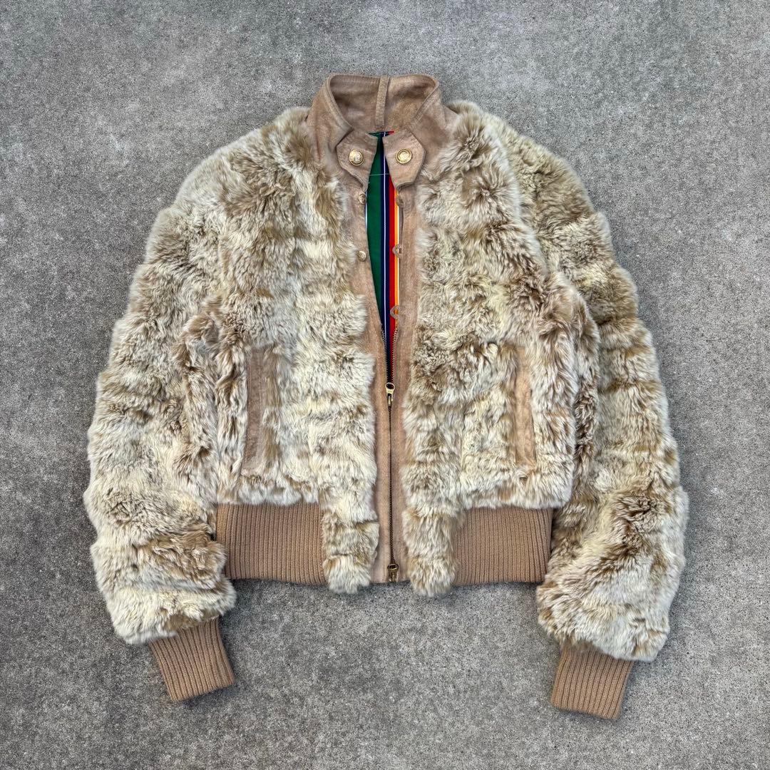 レッキスラビットファー 短丈ブルゾン レザー 金ボタン Y2K