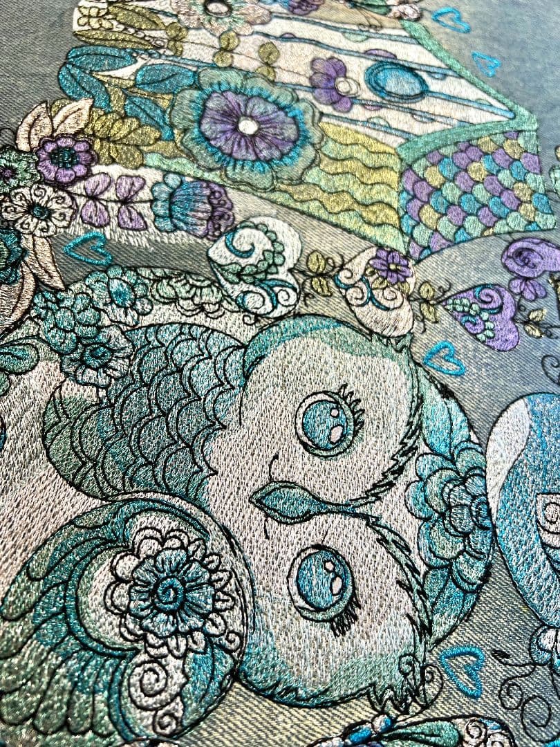 インディゴグラデデニム♡刺繍のふんわり柔らかショルダーバッグ♡フクロウちゃん