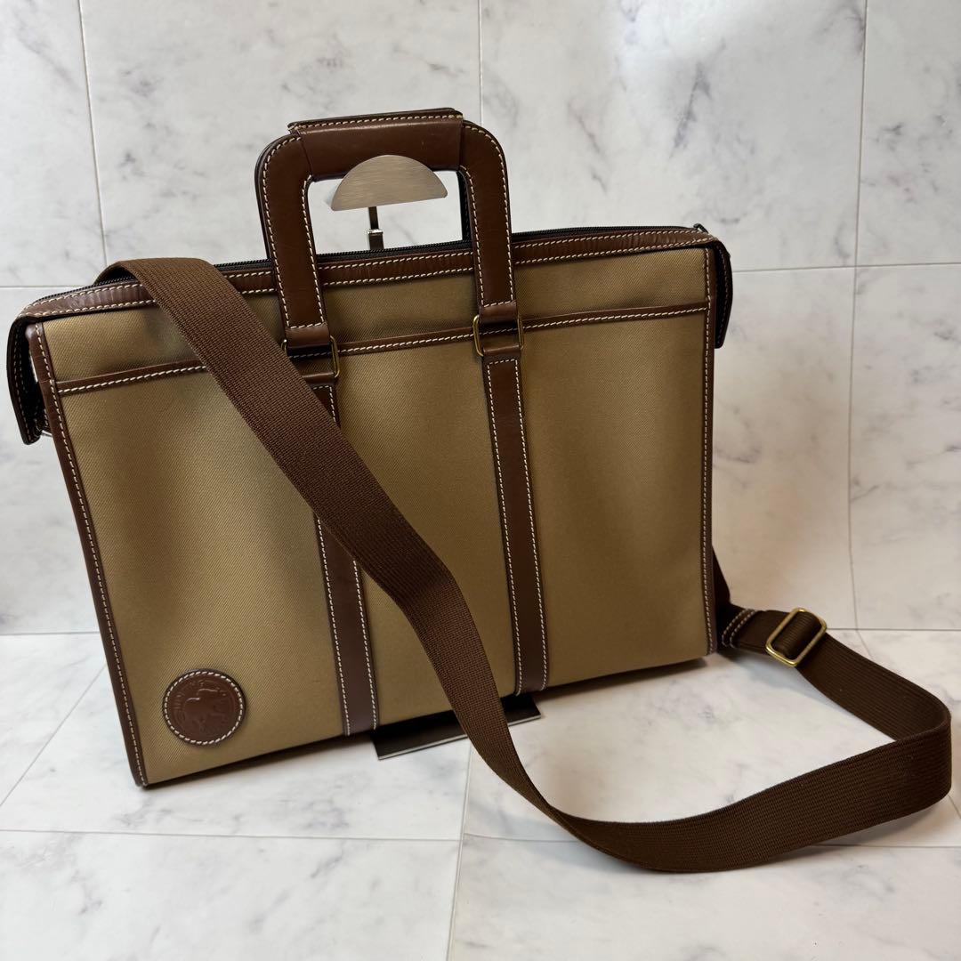 【美品】 HUNTING WORLD ブリーフケース 2WAY レザー カーキ