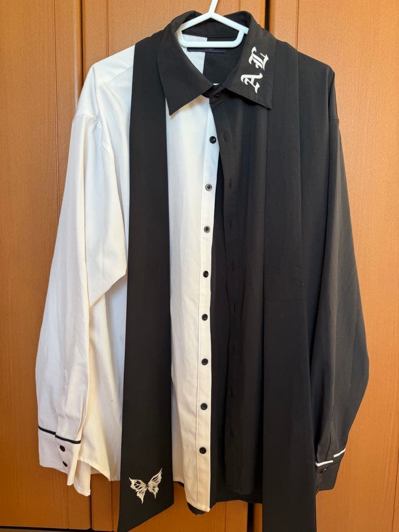 amilige バイカラーリボンネクタイ付きシャツ