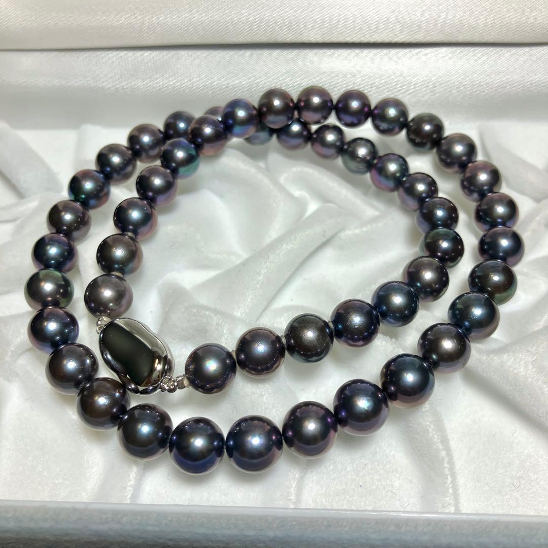 テリ◎ 大粒✨あこや真珠 パール ネックレス ブルー SV 8-8.5mm