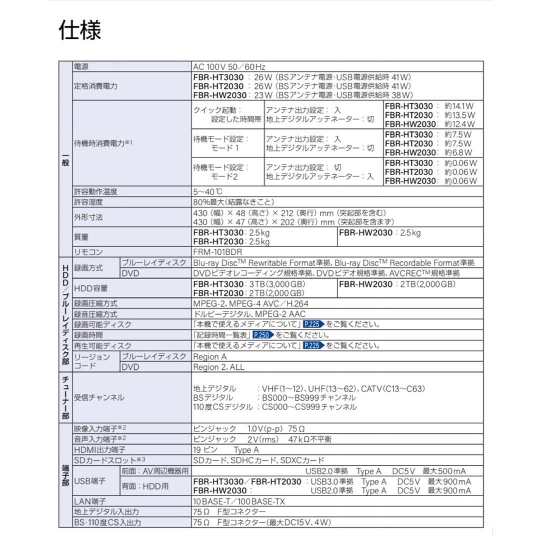 FUNAI ブルーレイディスクレコーダー FBR-HW2030 2020年製