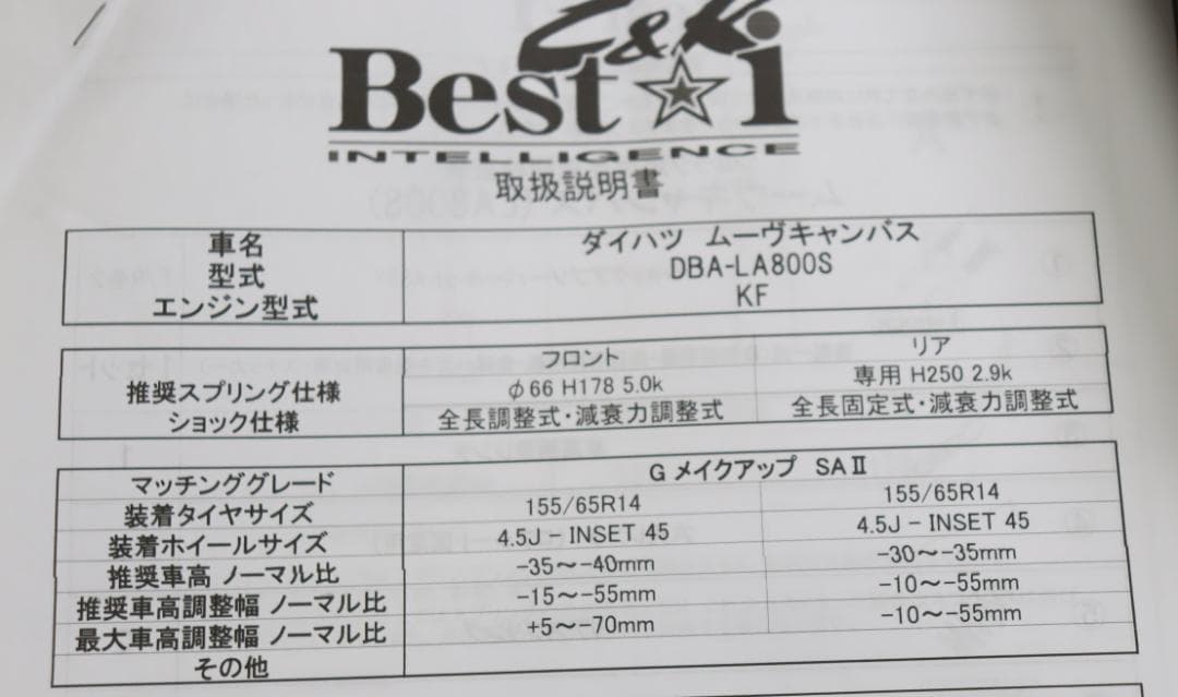 エミーミラ・ムーブ LA100・LA600 LA700　　L175 車高調