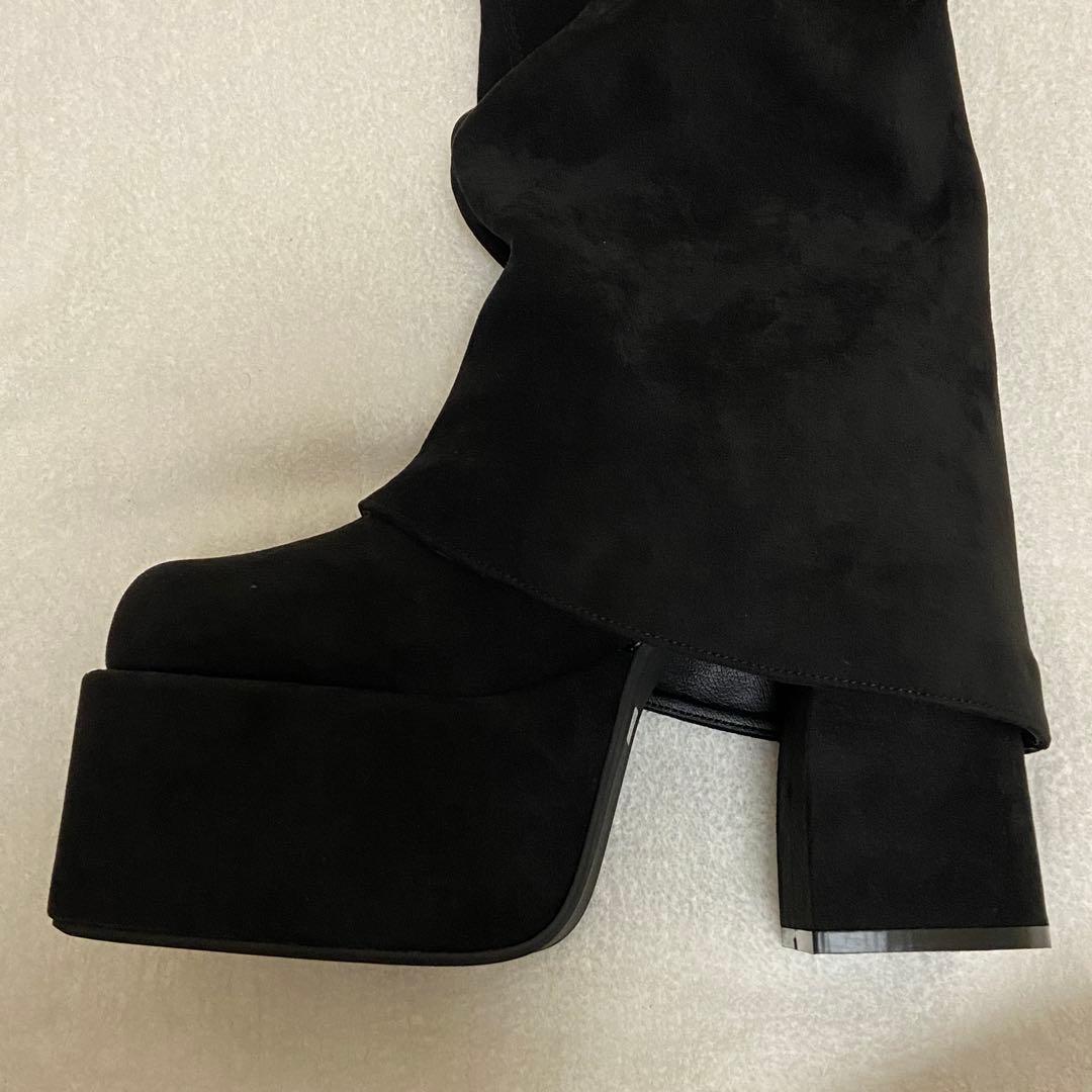 ✨極美品✨エモダ/ルーズフレアカバーフィットブーツ/ニーハイブーツ/ブラック/S
