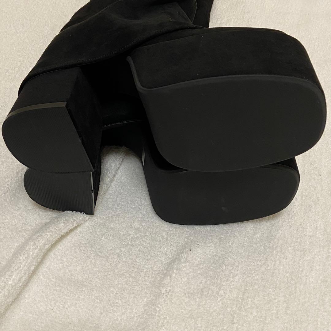 ✨極美品✨エモダ/ルーズフレアカバーフィットブーツ/ニーハイブーツ/ブラック/S