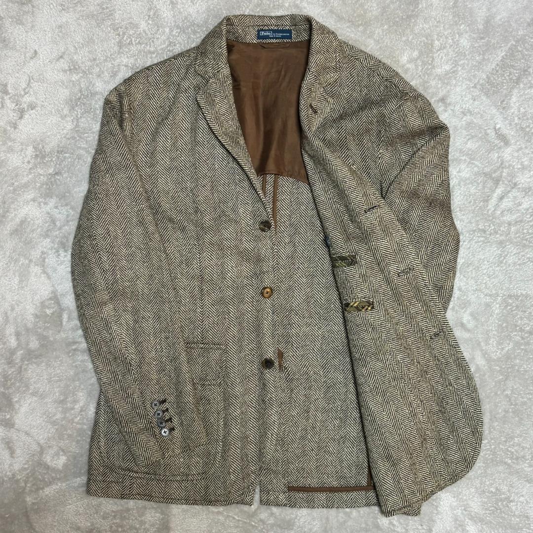 ラルフローレン メンズ ツイードジャケット ヘリンボーン チャコールグレー