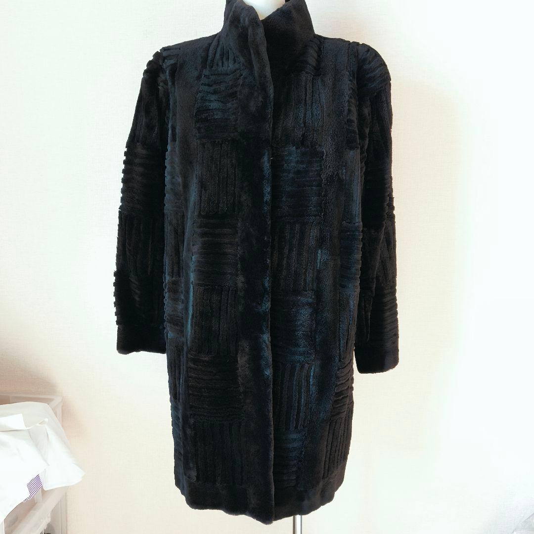 fond ブラック シェアードミンク デザインコート 9〜11号 総柄