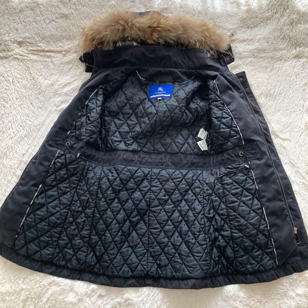 【美品】バーバリーブルーレーベル ミリタリージャケット リアルファ 中綿 黒