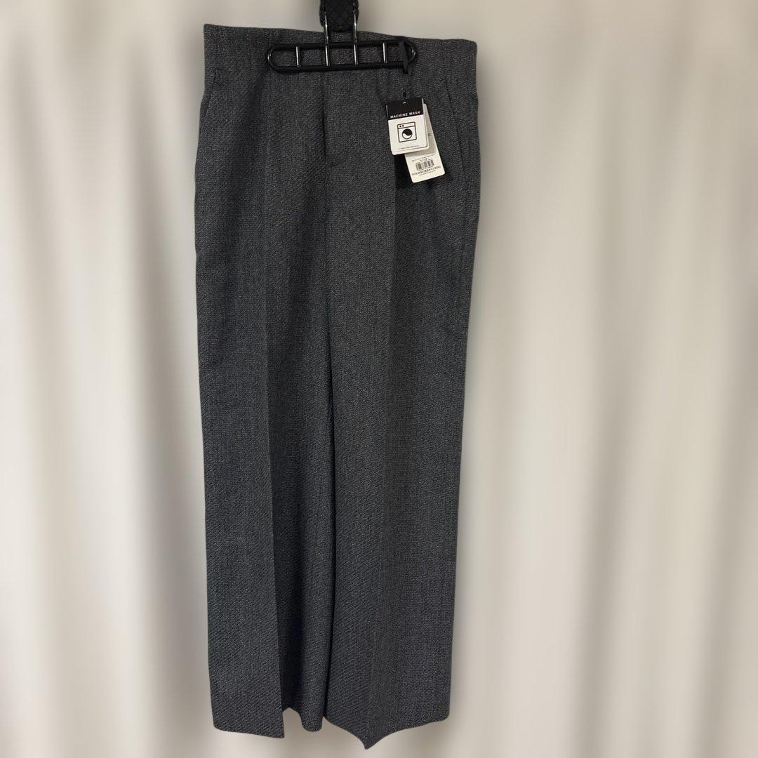 INDIVI 【ほめられパンツウール調素材】ラメ混ワイドパンツチャコールグレー