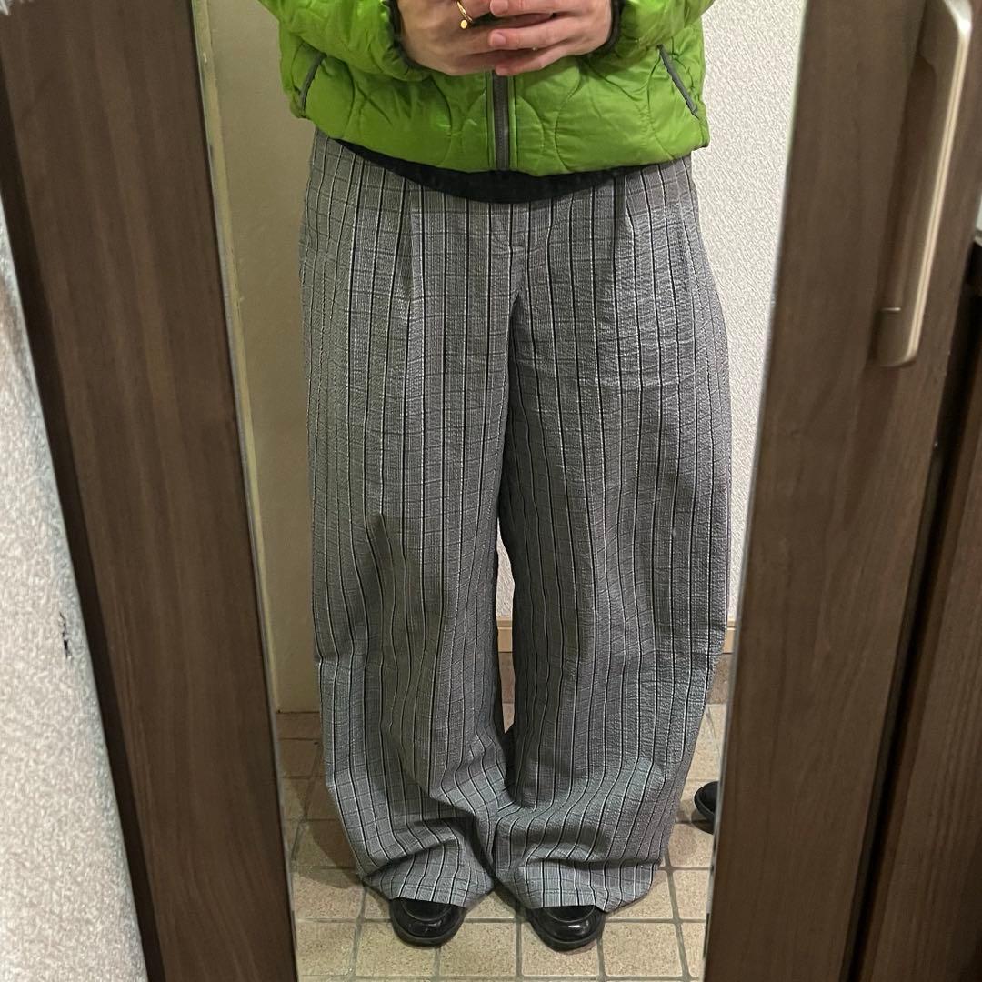 【極太】グレー ストライプ スラックス