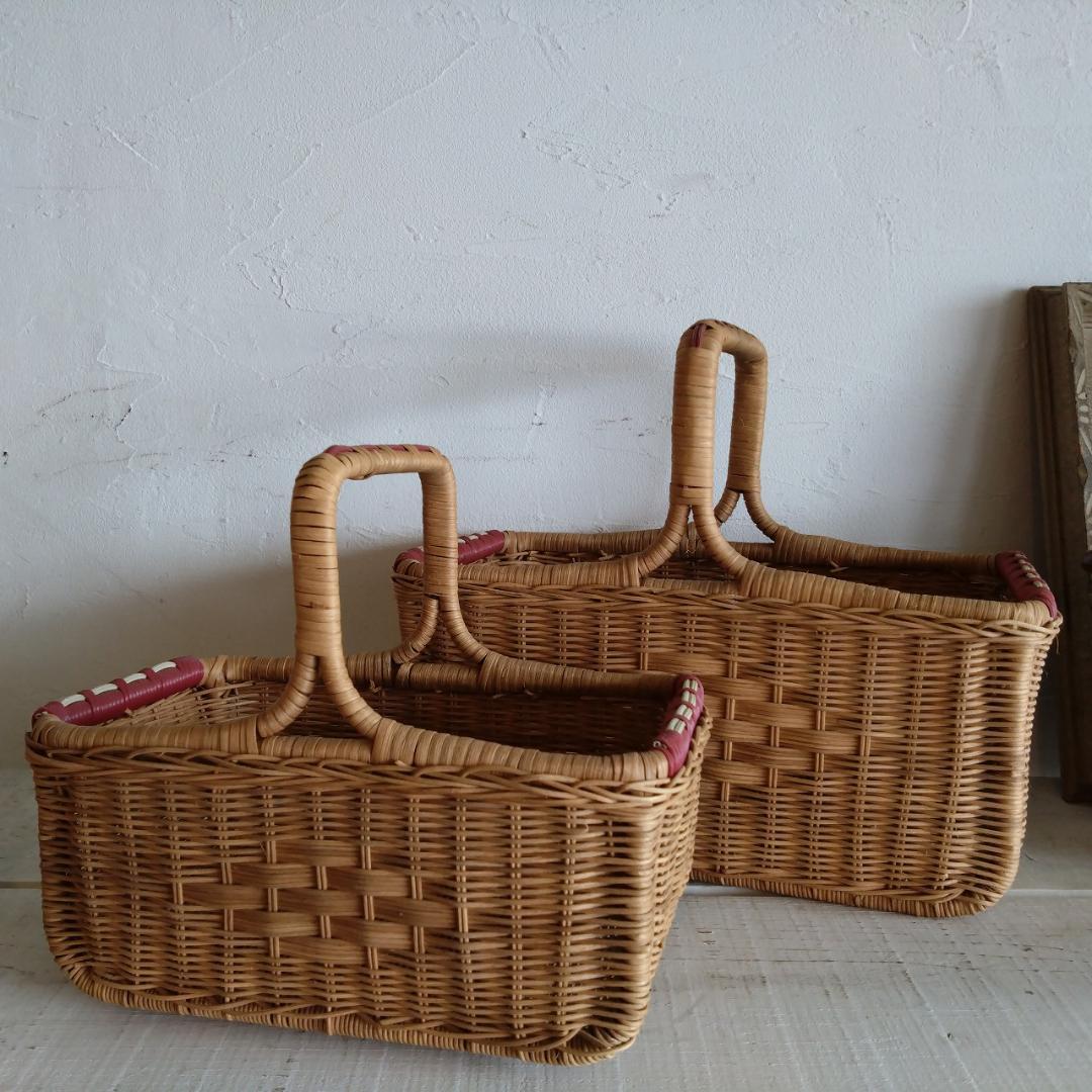 ラタン製バスケット　大　小　2個セット