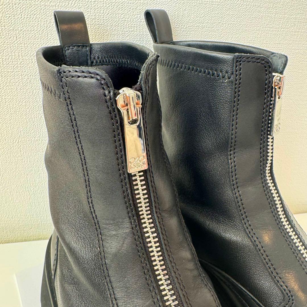 美品 スタッカート ショートブーツ 厚底 センタージップ 黒レザー
