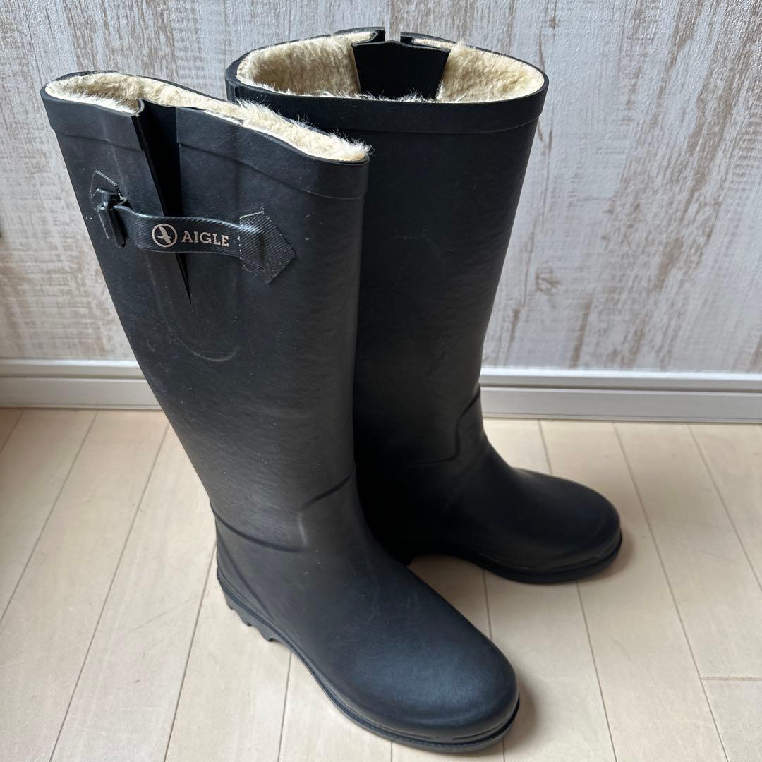 AIGLE エーグル ファー ロングブーツ 37 エーグランティーヌファー