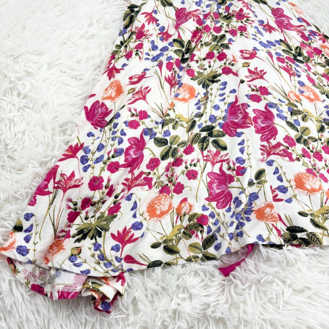 美品　ローラアシュレイ　ロングワンピース　花柄　ウエストリボン　ノースリーブ