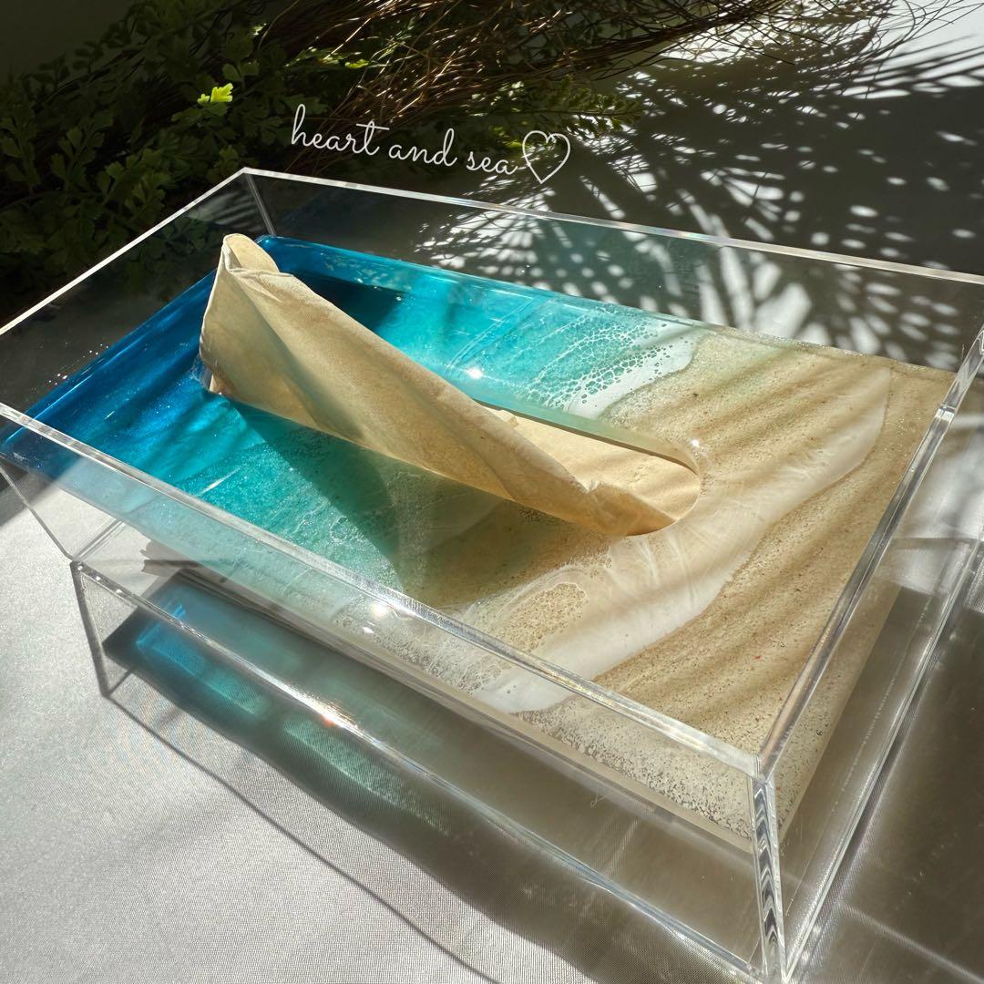 レジンアート　ティッシュケース　海アート　オーシャンアート　インテリア雑貨