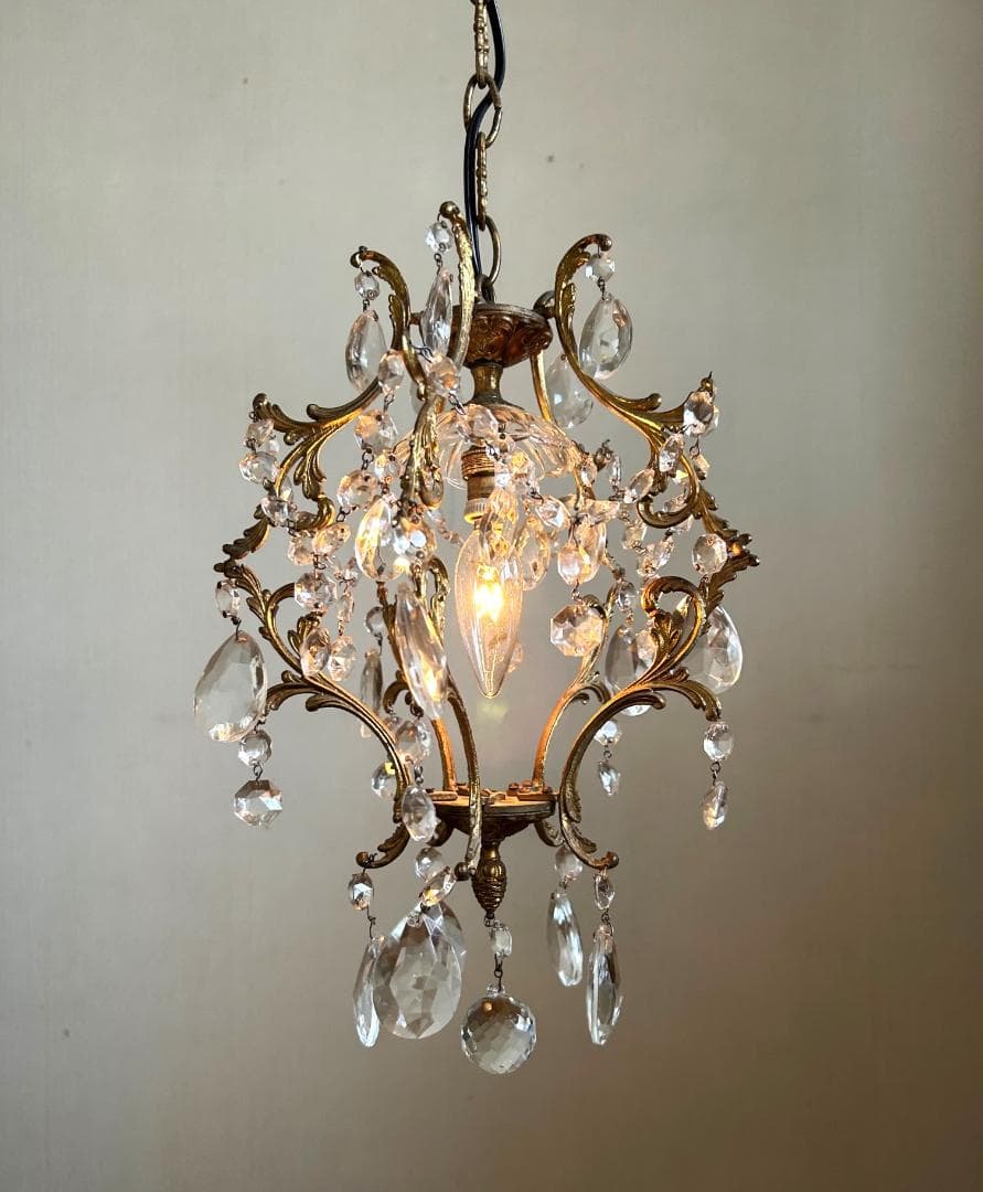 フランスアンティーク　シャンデリア　ガラスドロップ　照明　ランプ　PARIS