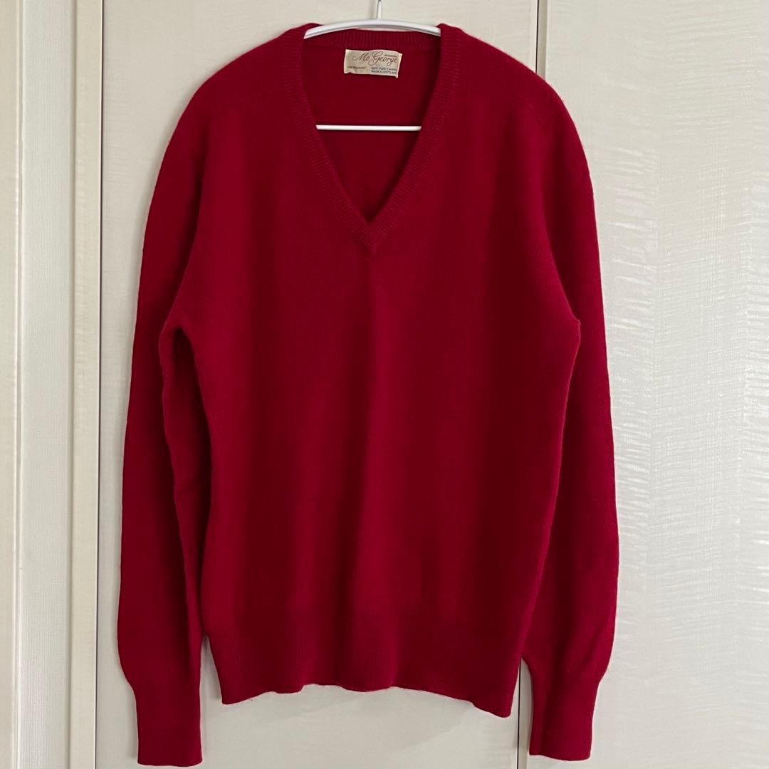 Mce 100%カシミヤ Vネックセーター ダークカラー赤 40\