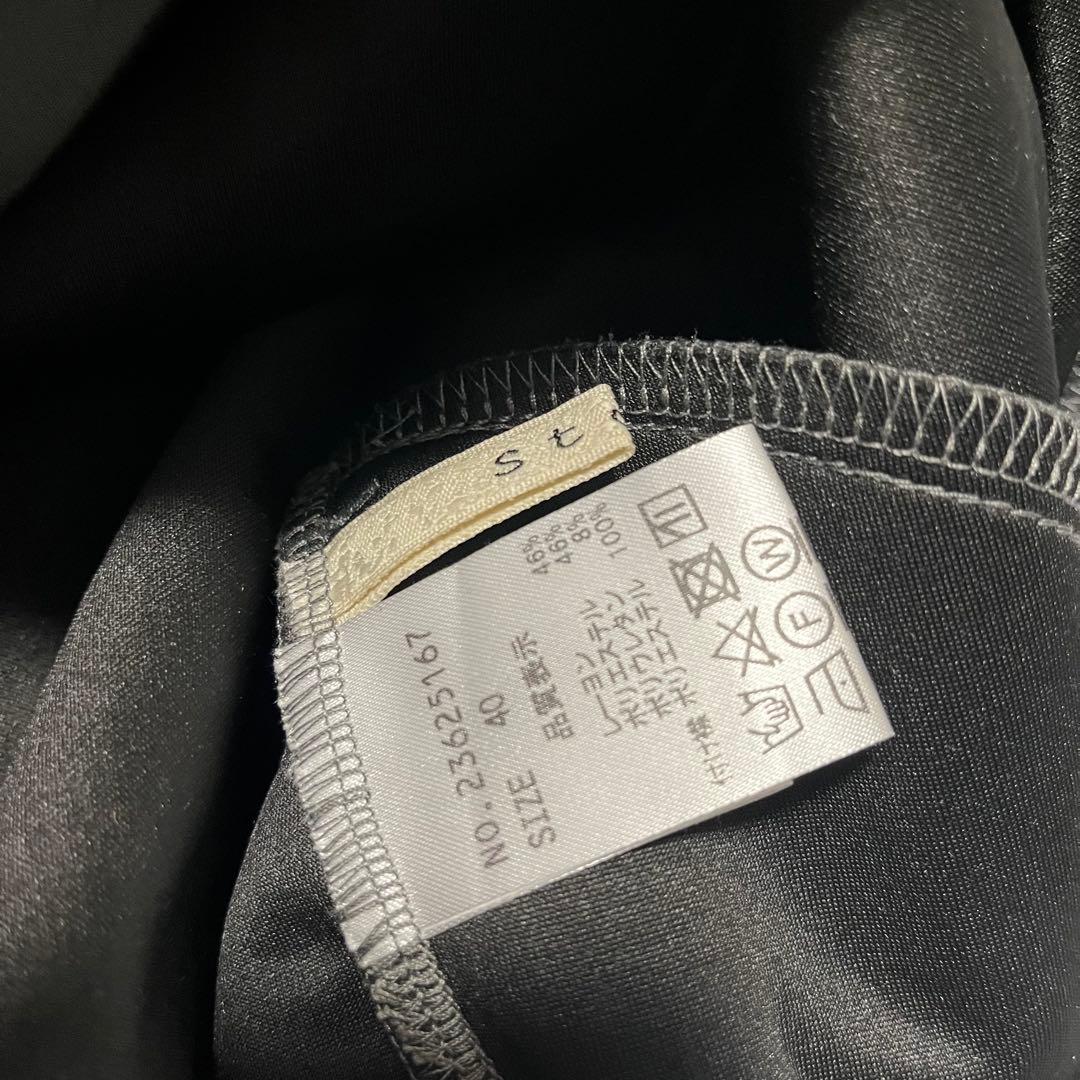 極美品 ストラ 2way 衿取り外しパール付き ワンピース フレア グレー 40