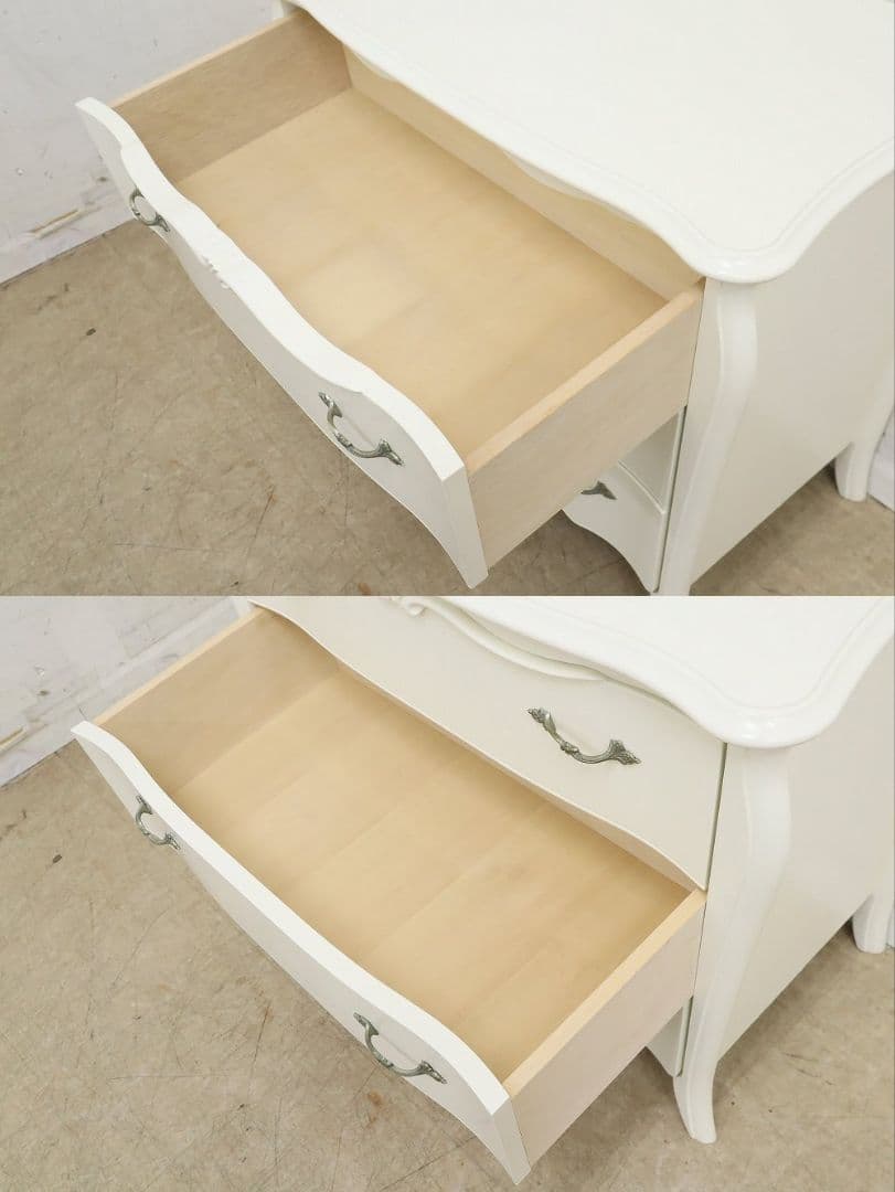 IDC大塚・東海家具【リモージュ】3段チェスト・ロココ・白家具・収納