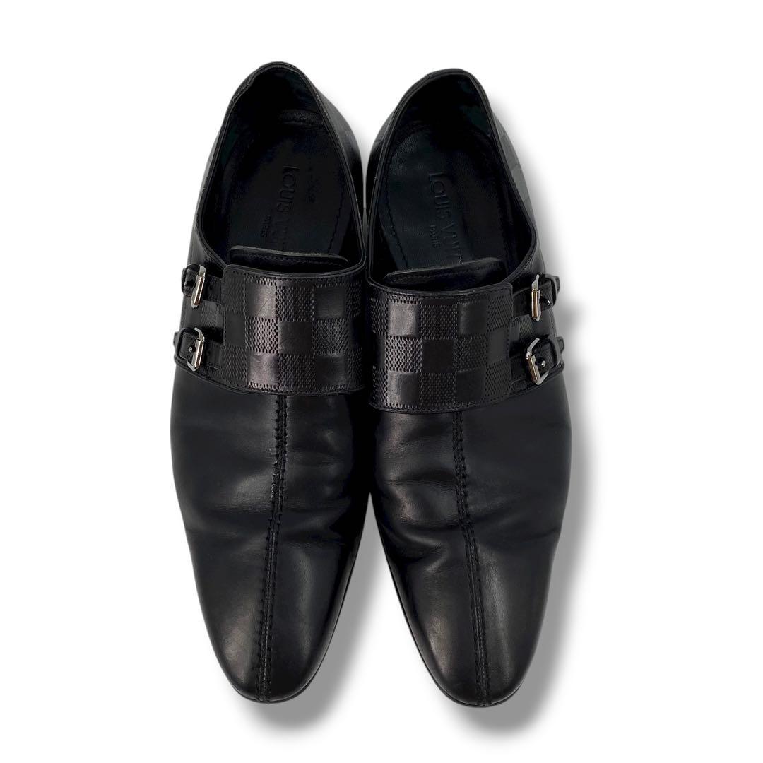 ルイ ヴィトン ダブルモンクストラップ シューズ ダミエアンフィニ レザー 7M