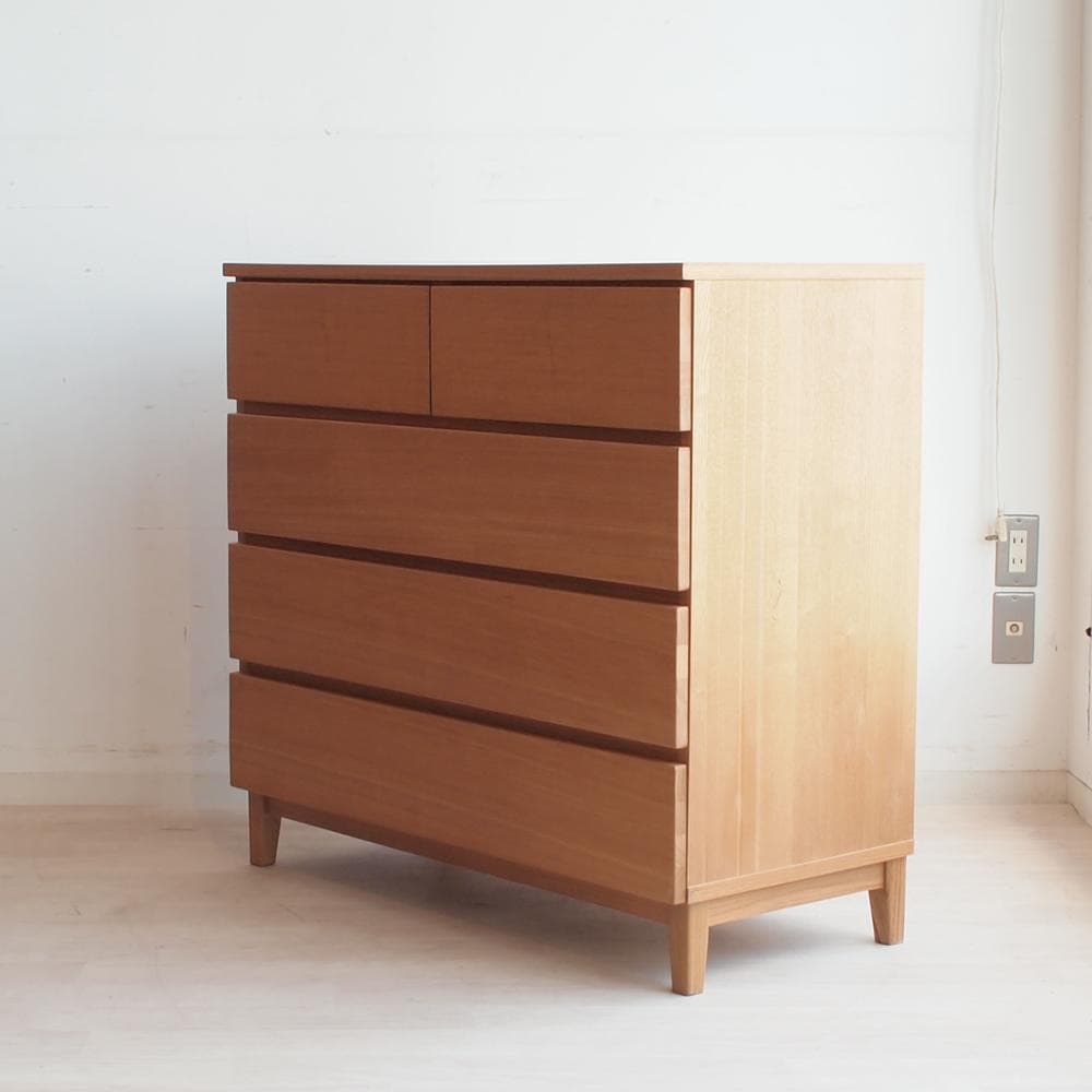 廃盤品 無印良品/MUJI タモ材 4段チェスト ナチュラル