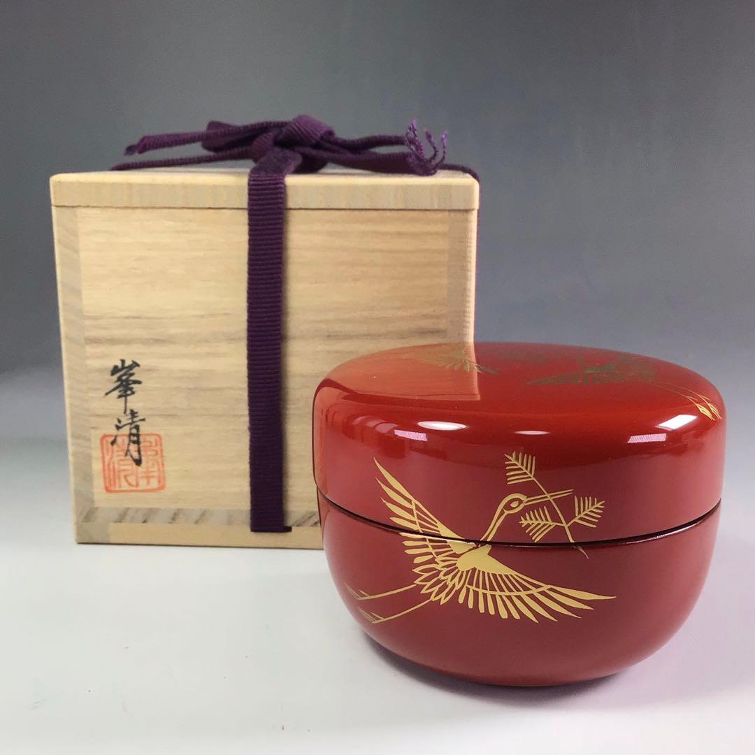 Ｒ５６５　四季棗　『塗師　峯清作』『夜桜　朝顔　稲雀　松喰鶴』　共箱　茶道具