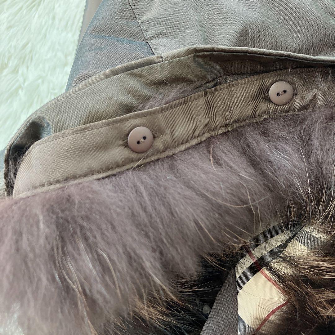 希少　バーバリーロンドン　モッズコート　ノバチェック　リアルファー　ダウン