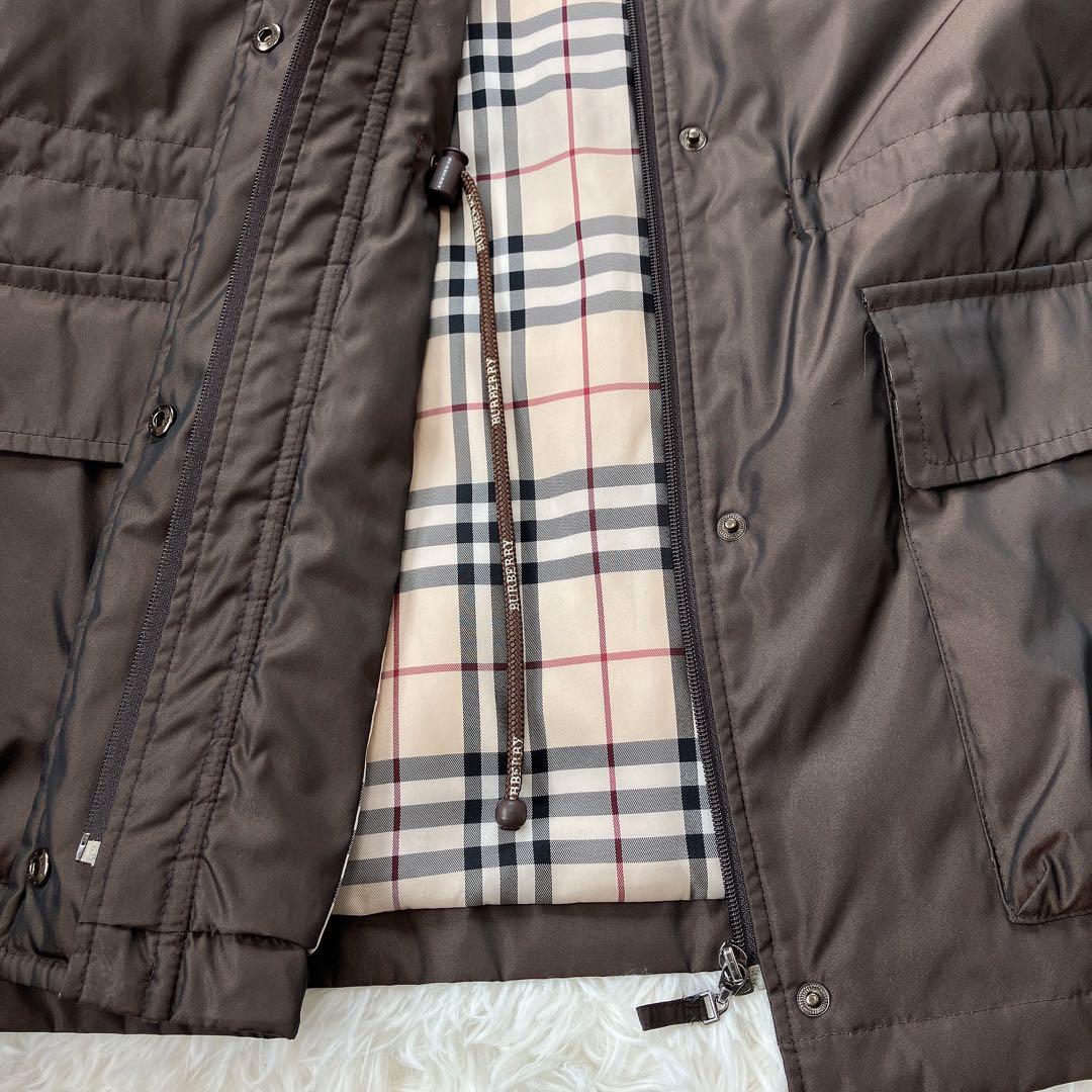 希少　バーバリーロンドン　モッズコート　ノバチェック　リアルファー　ダウン
