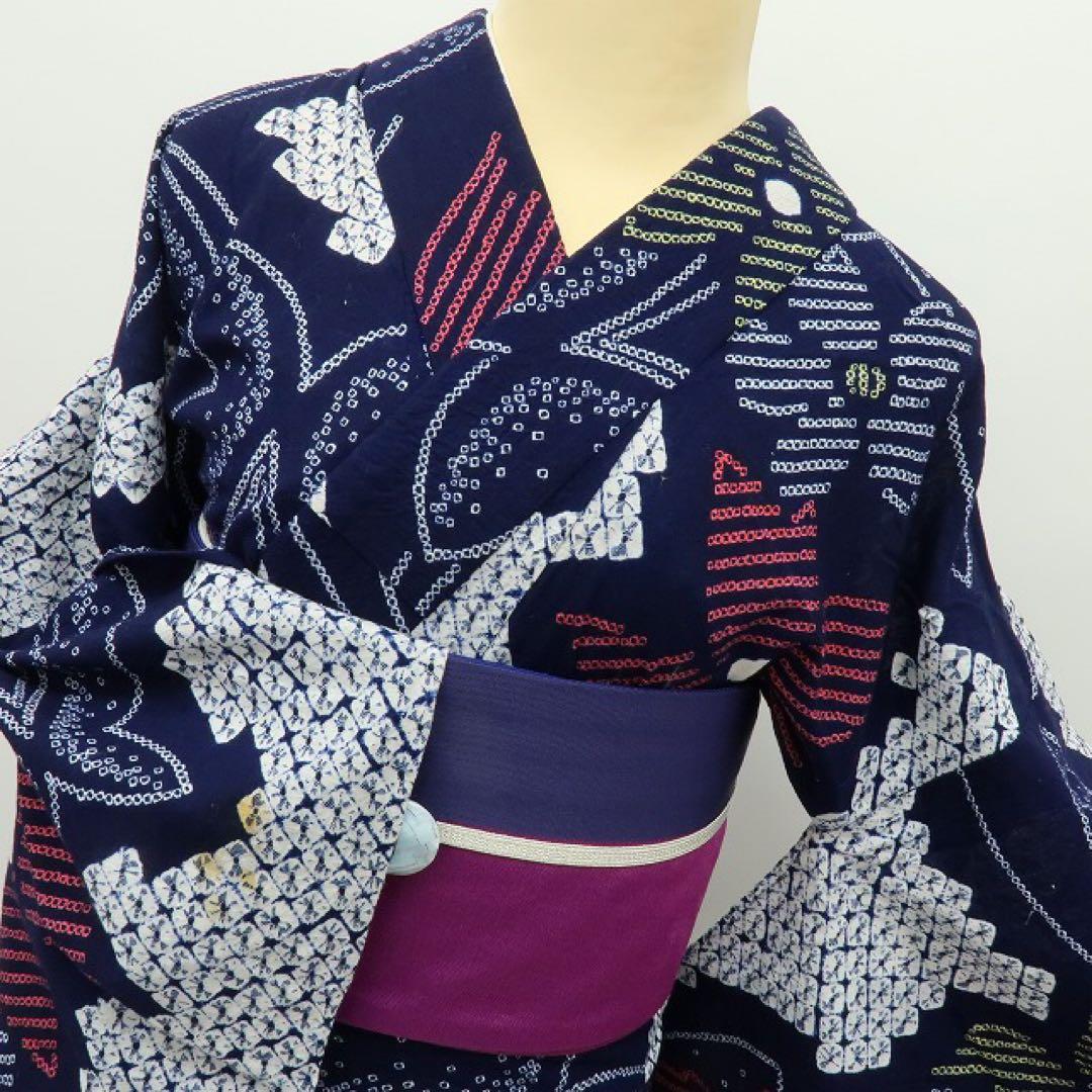 美品 有松鳴海絞り 蝶 高級浴衣 着物 綿 A3150